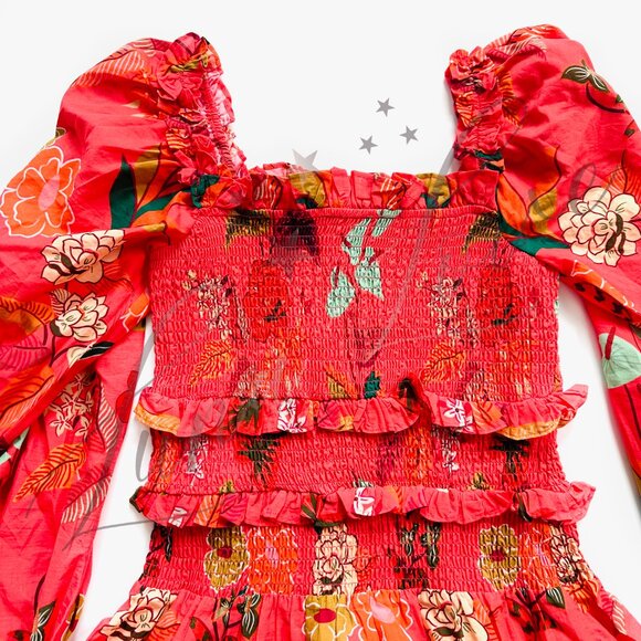 FARM RIO x ANTHROPOLOGIE Smocked Ruffle Floral Mini Dress NWT - Picture 5 of 12